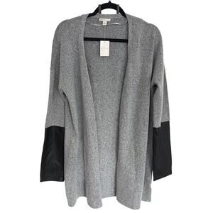 NWT J/JM Sportswear EST 1946 Gray Longline Cardigan Faux Leather Sleeve Size L
